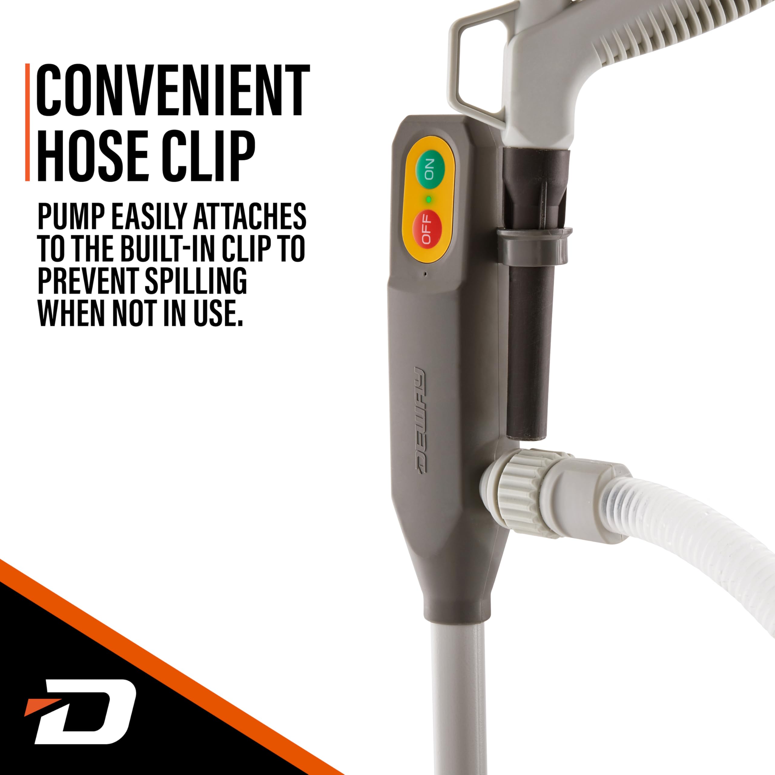 DEWAY intake stick inserted in gas can demonstrating slim fit for spill reduction