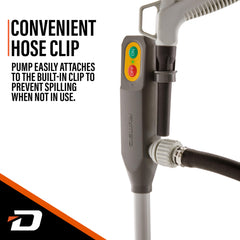 DEWAY intake tube inserted in gas can illustrating slim fit for standard cans