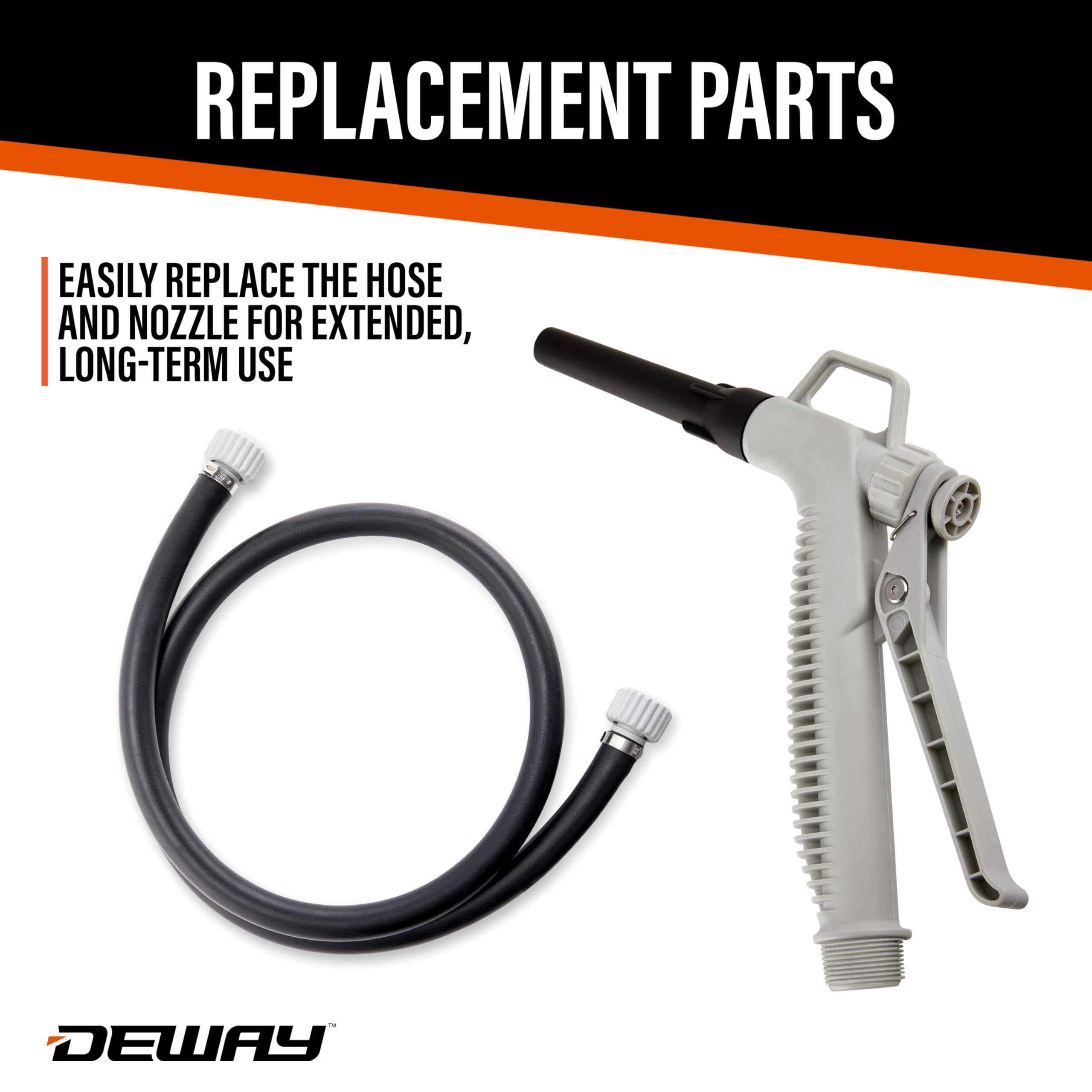 DEWAY pump next to four AA batteries showing portable power