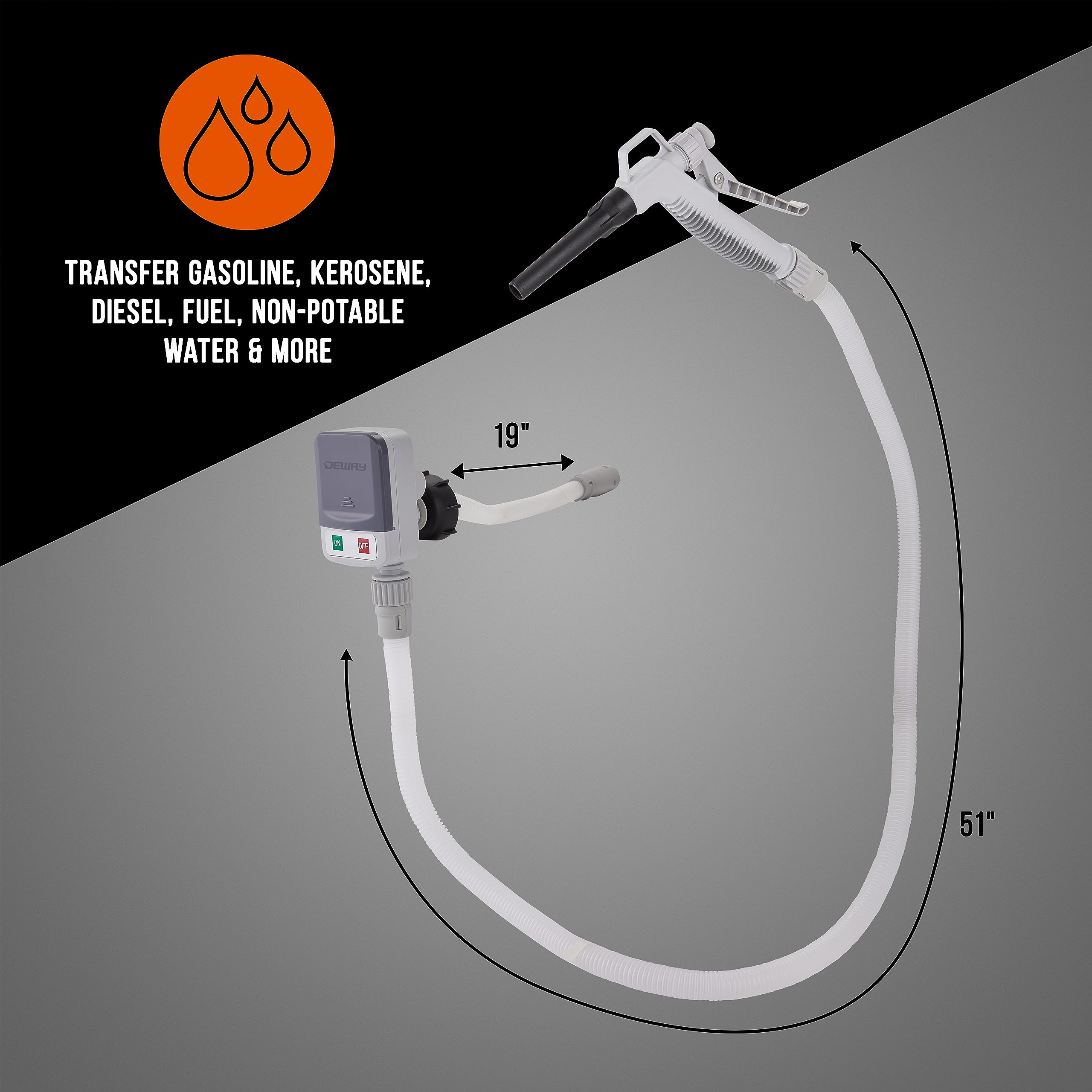 DEWAY pump next to a hand to show compact, easy-to-carry size