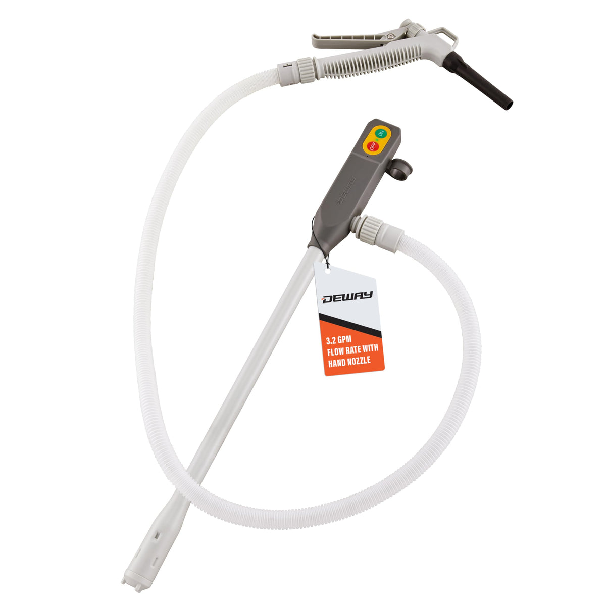 DEWAY stick pump front view showing compact body and controls for easy handling