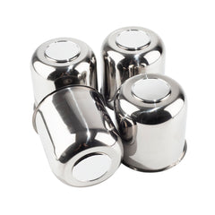 DewFlew front view of chrome center caps showing polished face and clean finish benefit