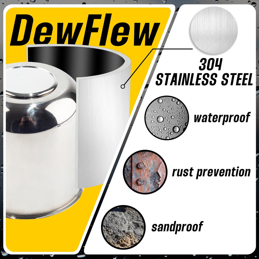 DewFlew center cap beside ruler showing scale for correct sizing benefit