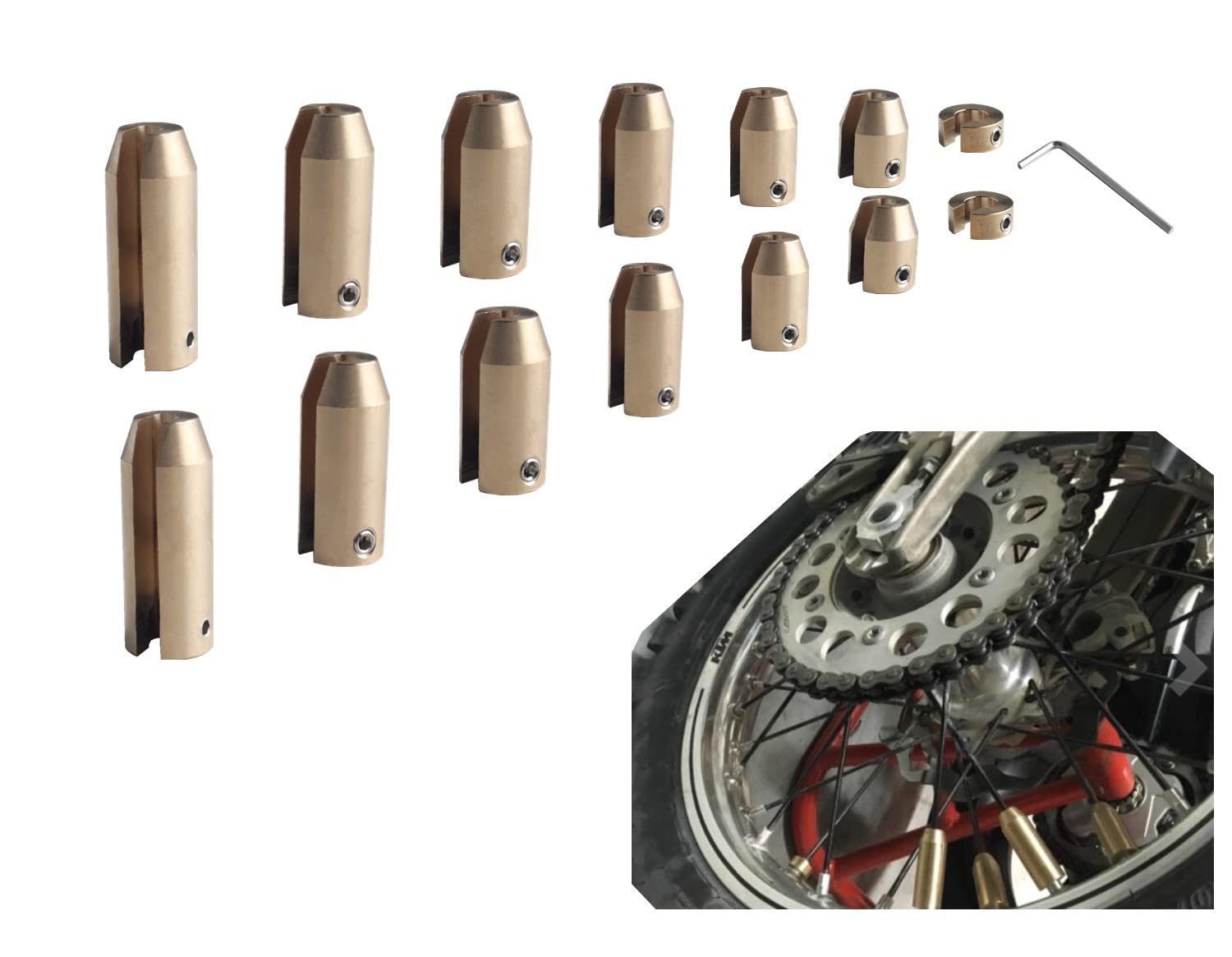 DEWHEL weights installed on motorcycle wheel demonstrating fit on spoked rim benefit