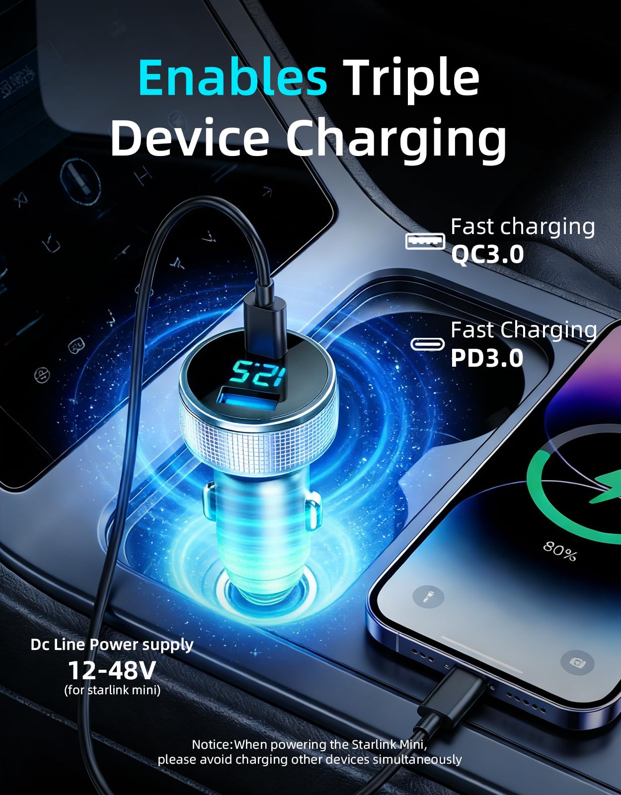 DFPEB Starlink Mini adapter powering device inside a car for reliable connectivity