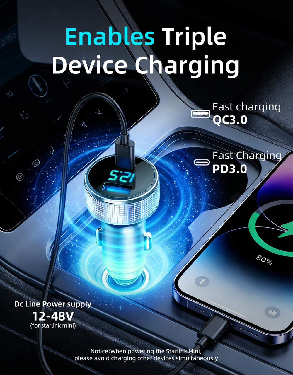 DFPEB Starlink Mini adapter powering device inside a car for reliable connectivity