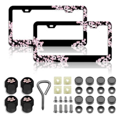 DGDRHZ front view of pink cherry blossoms steel license plate frame, durable style