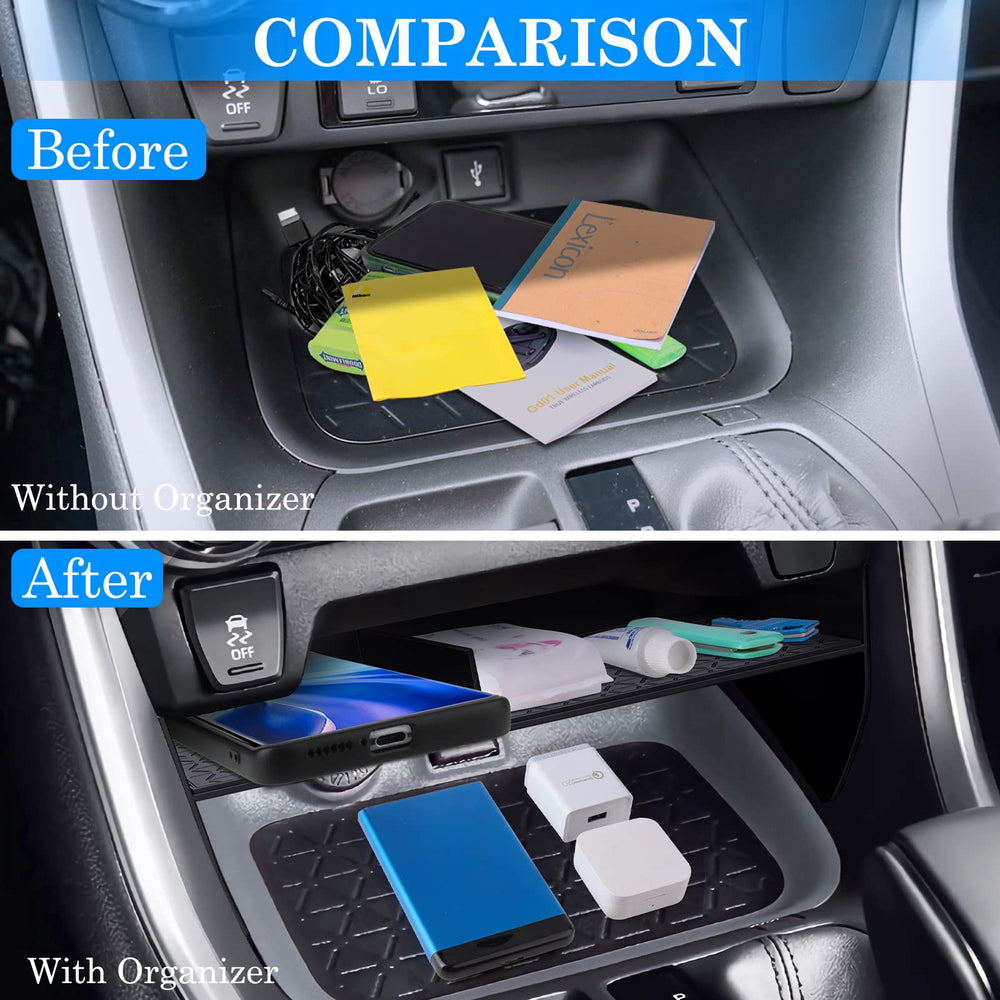DIAMOOKY armrest storage box open to show added compartment benefit
