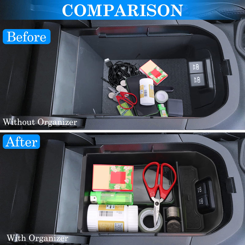DIAMOOKY installed organizer with USB ports visible preserving charging access