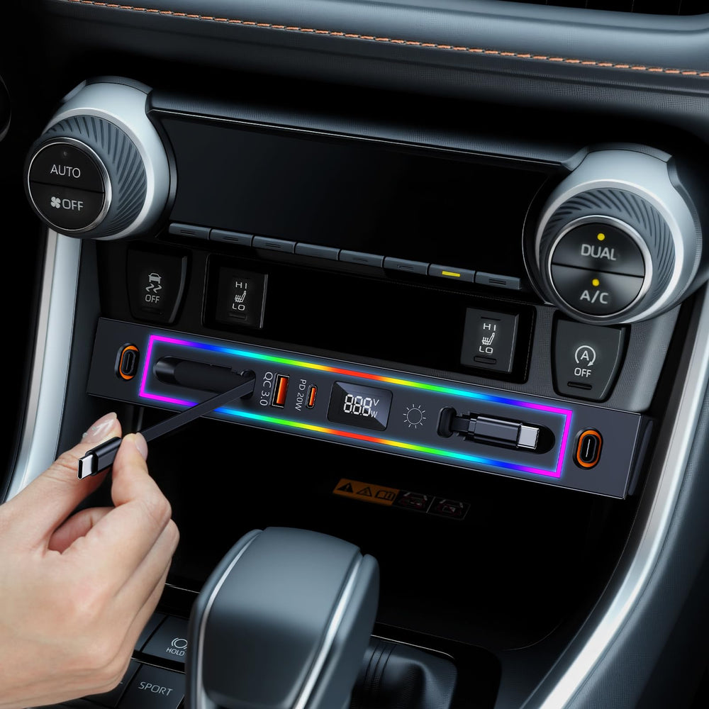 DICMKY lifestyle scene of driver using phone while hub powers devices