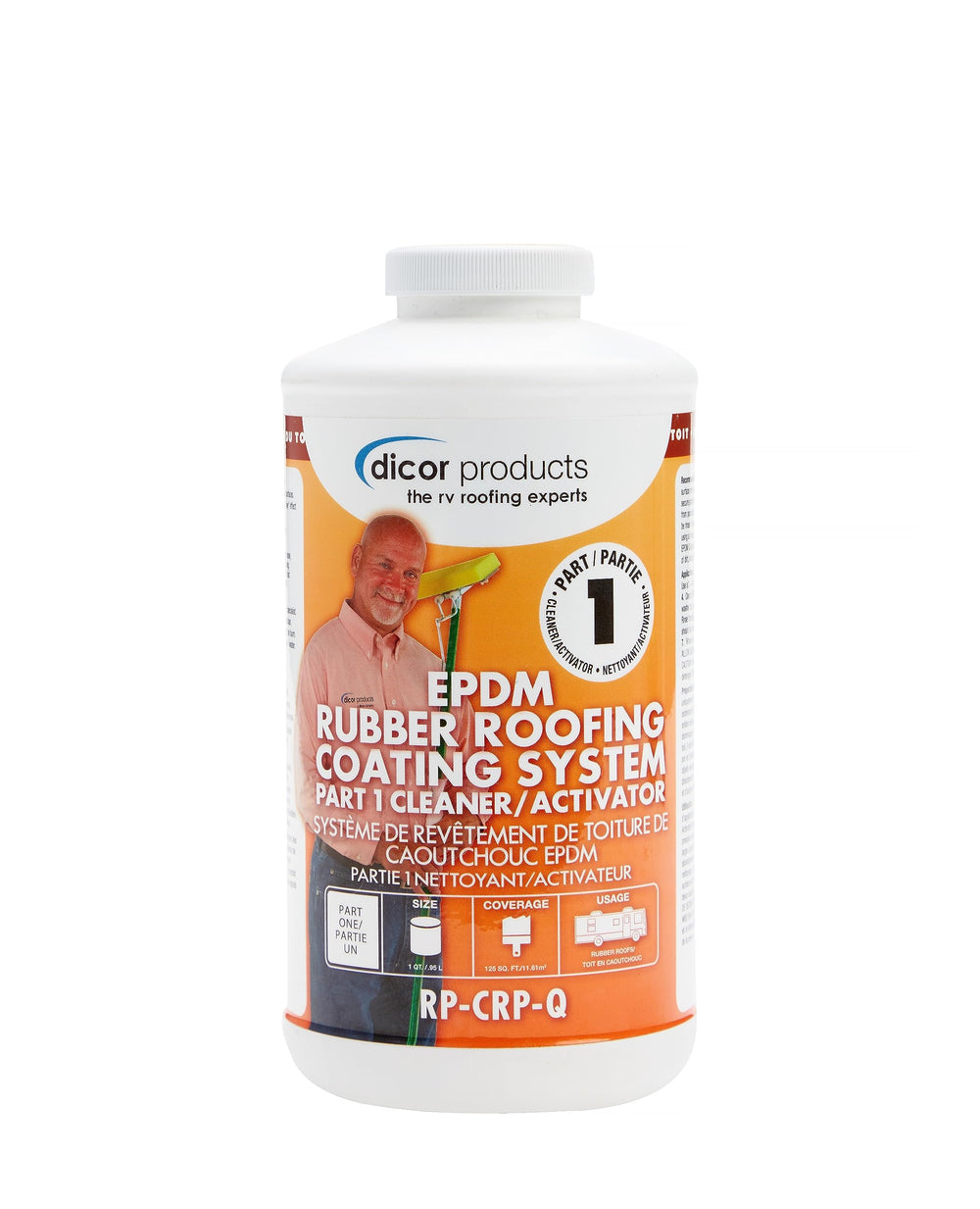 Dicor cleaner quart front label showing product and benefit of EPDM prep