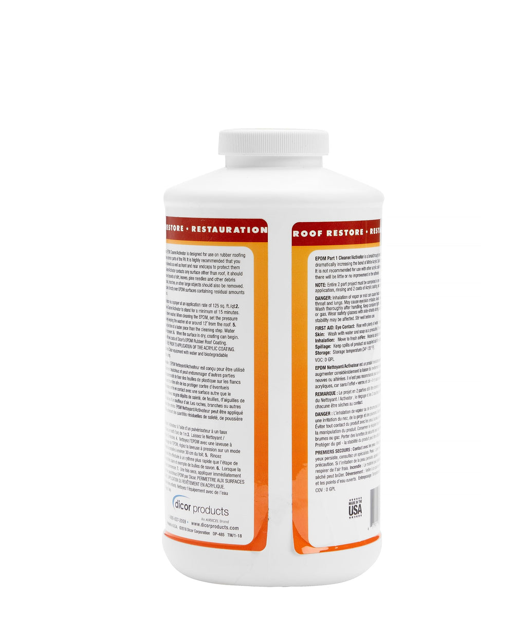 Dicor cleaner side angle with cap highlighting easy pour and controlled flow benefit