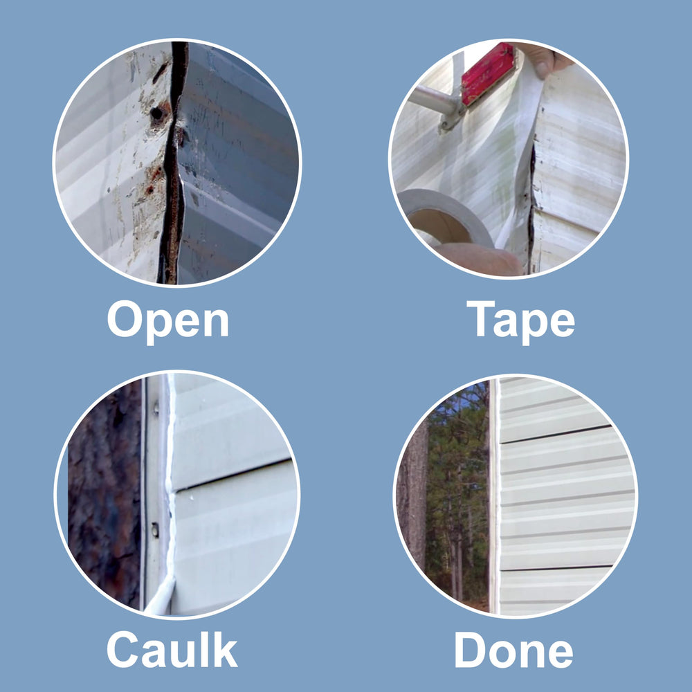 Dicor tape being applied to RV roof, fast leak stop benefit