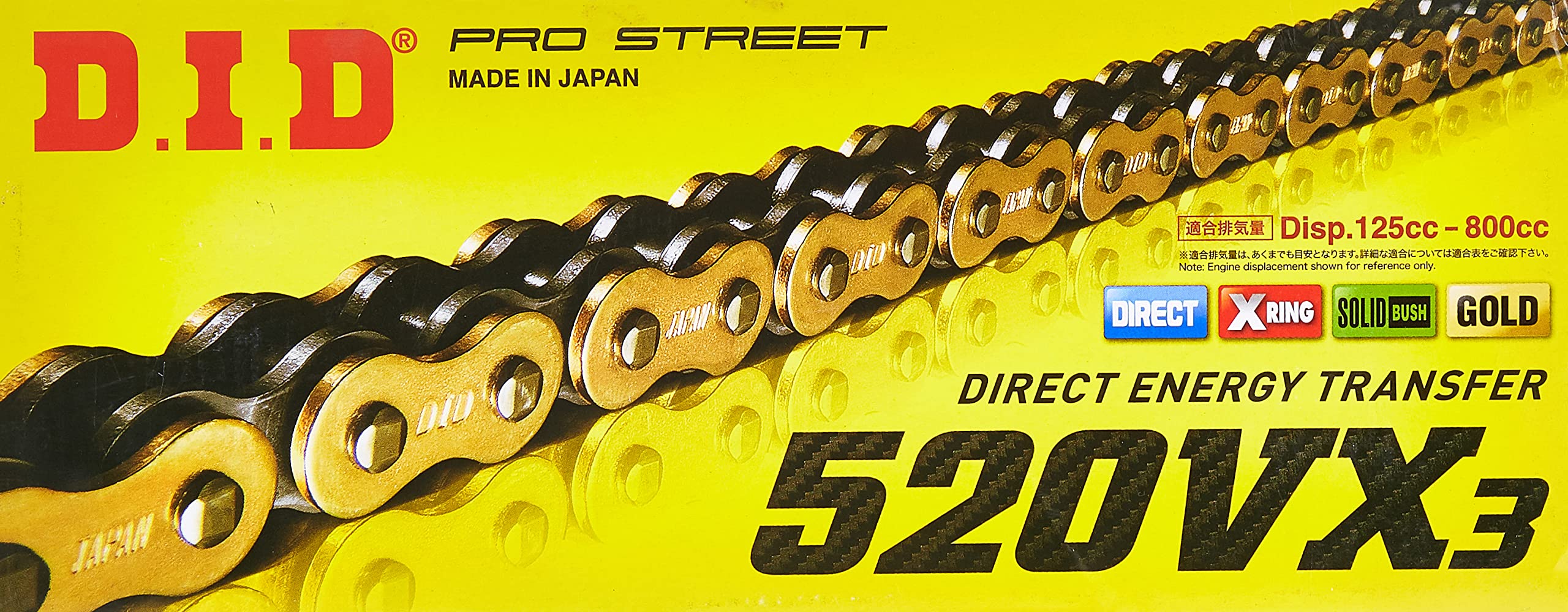 DID gold 520VX3 chain wrapped on sprocket, visual corrosion resistance