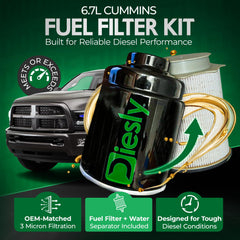 Diesly frame-mounted water separator displayed on truck frame to prevent water contamination