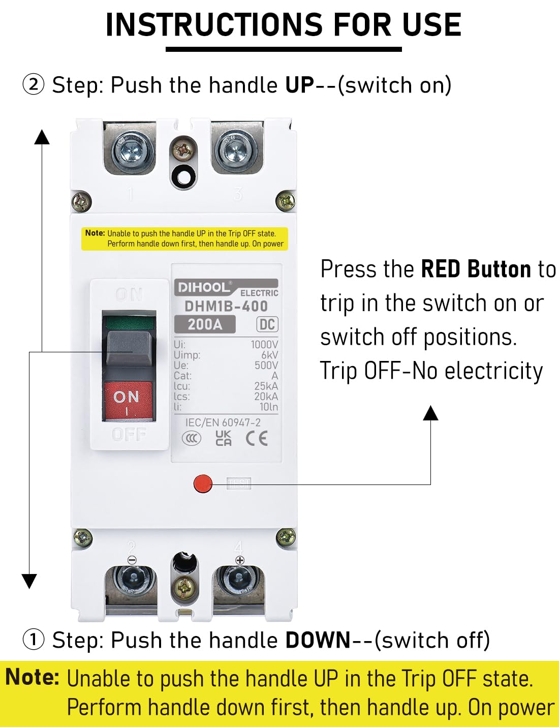 DIHOOL label and rating plate showing 200A 500V specifications benefit