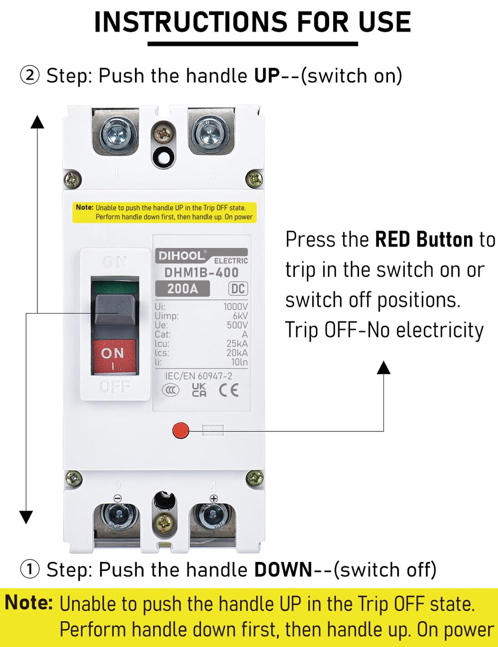 DIHOOL label and rating plate showing 200A 500V specifications benefit