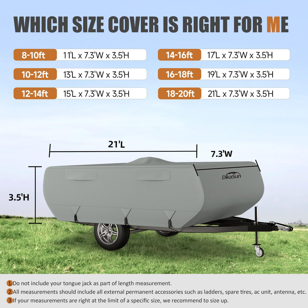 DikaSun cover alongside measuring tape illustrating recommended 10–12 foot fit