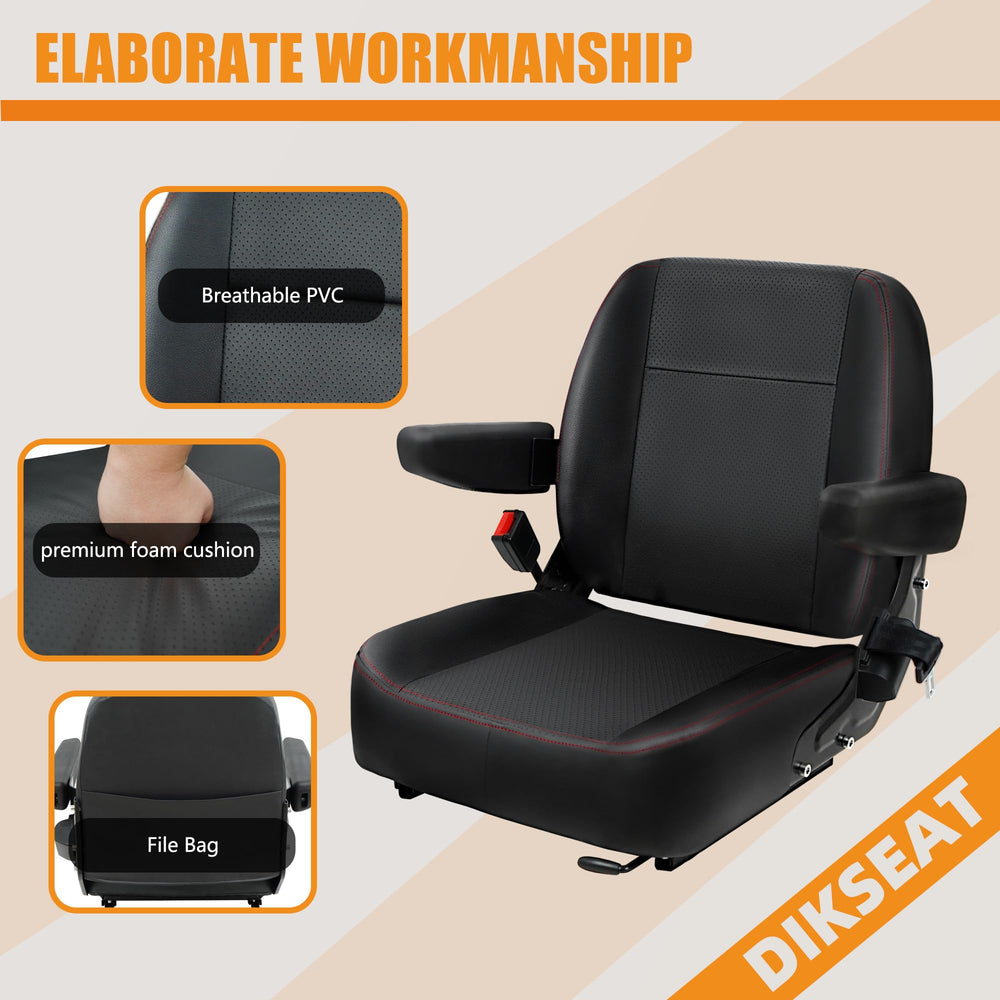 DIKSEAT installed on riding mower demonstrating universal fit