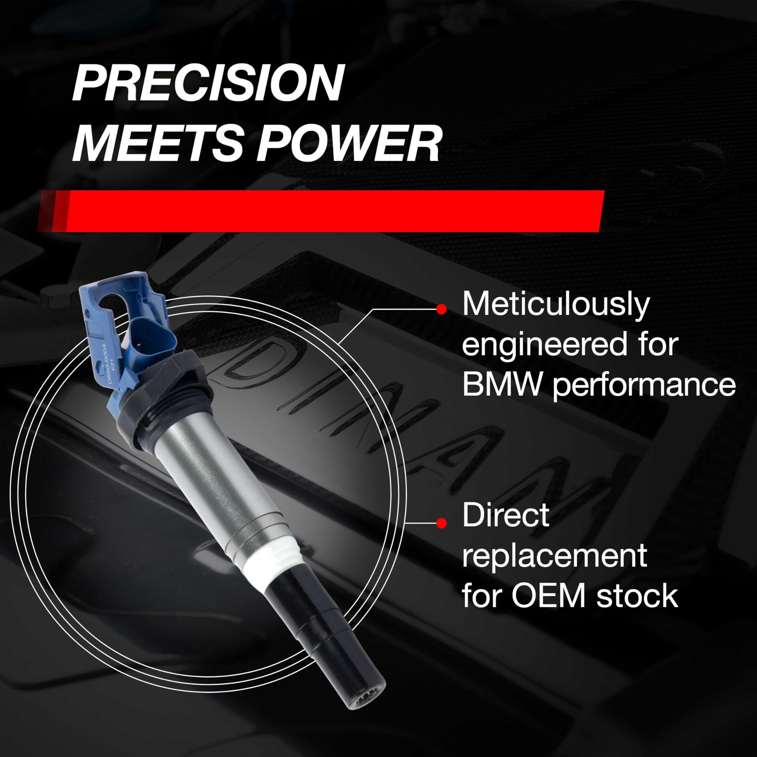 Dinan ignition coil side profile demonstrating compact design for easy installation