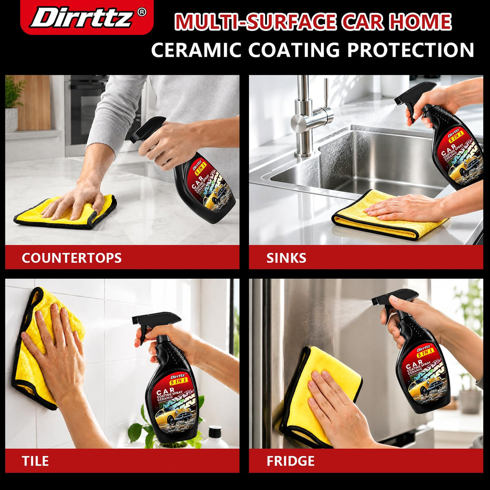 Dirrttz being used in a driveway lifestyle scene for fast at-home detailing