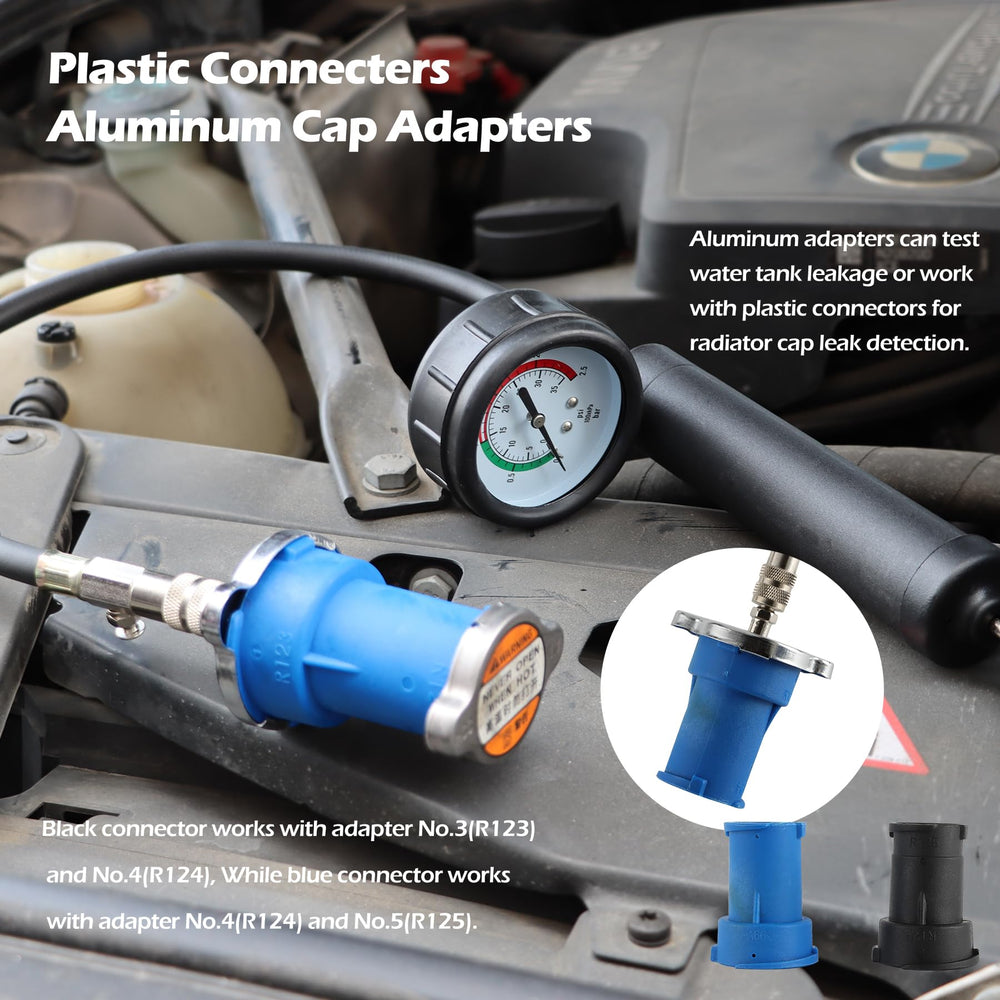 DKwoeshg kit in use on a car radiator to locate coolant leaks fast
