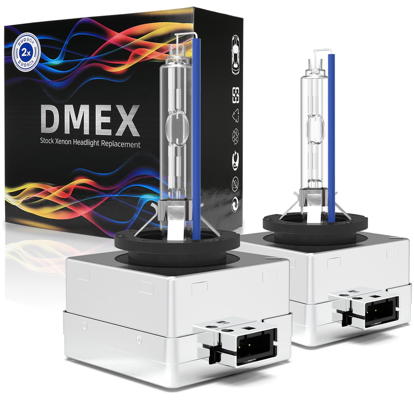 DMEX front view of D1S bulb pack showing product and branding, clear replacement fit