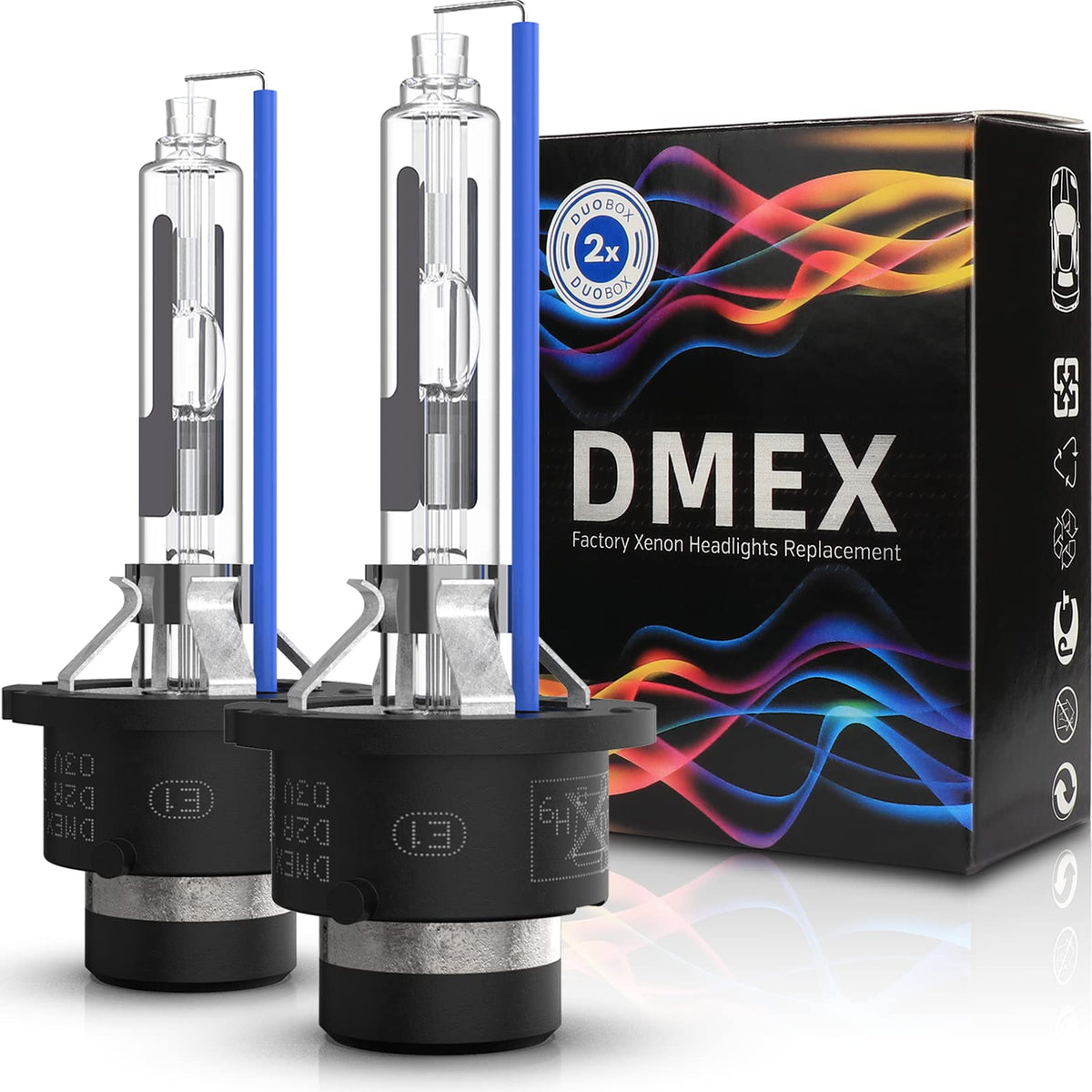 DMEX D2R front packaging showing included two bulbs and benefits
