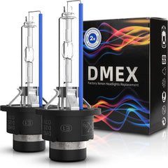 DMEX D2S front view of two bulbs showing bright cool white output benefit