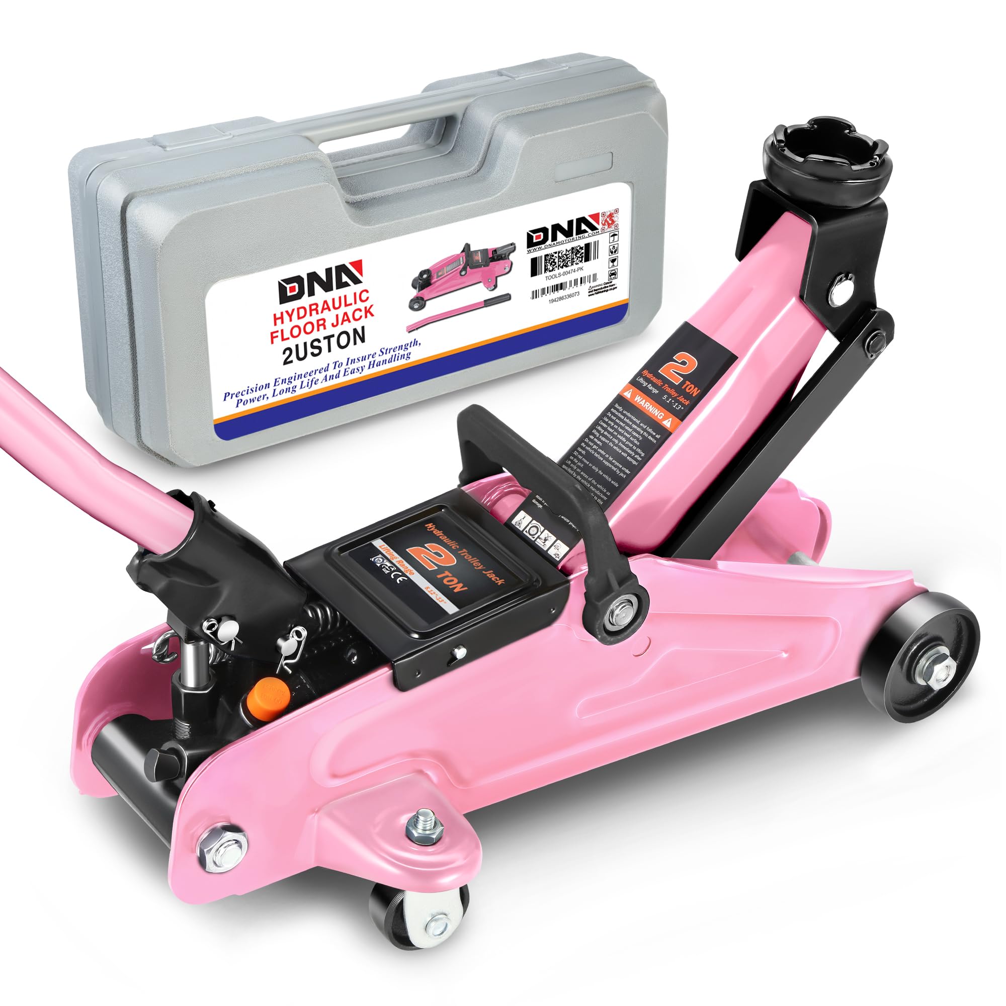 DNA MOTORING front view of pink jack showing compact profile and fast positioning