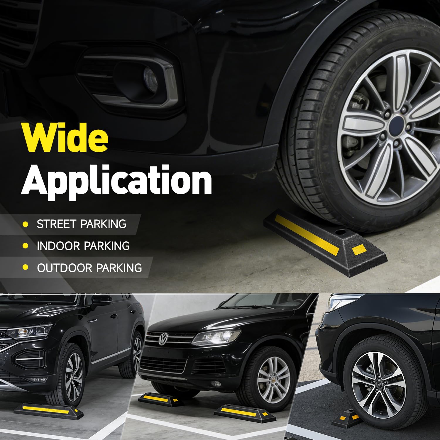 DNA MOTORING parking stopper in commercial lot preventing roll-aways