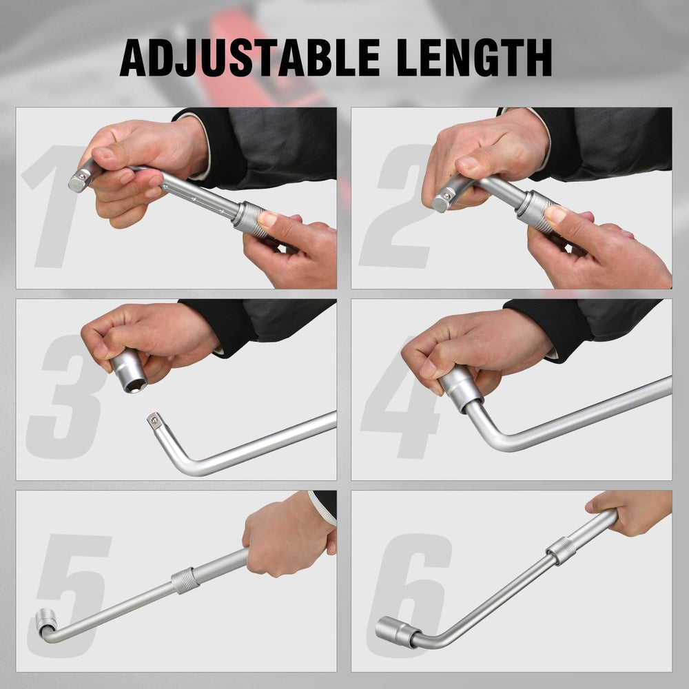 DNA MOTORING jack next to ruler showing size and lift range for purchase confidence