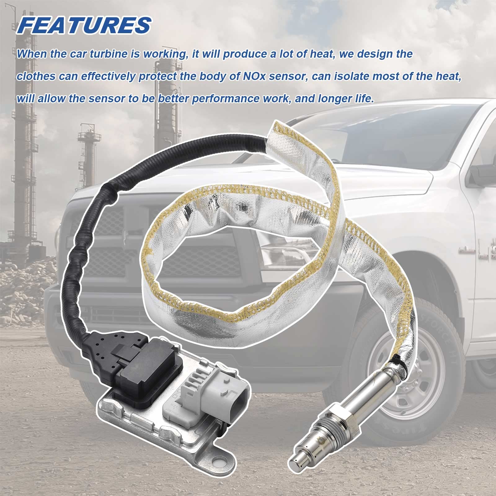 Dngbymx upstream NOx sensor installed under a Ram truck demonstrating correct placement