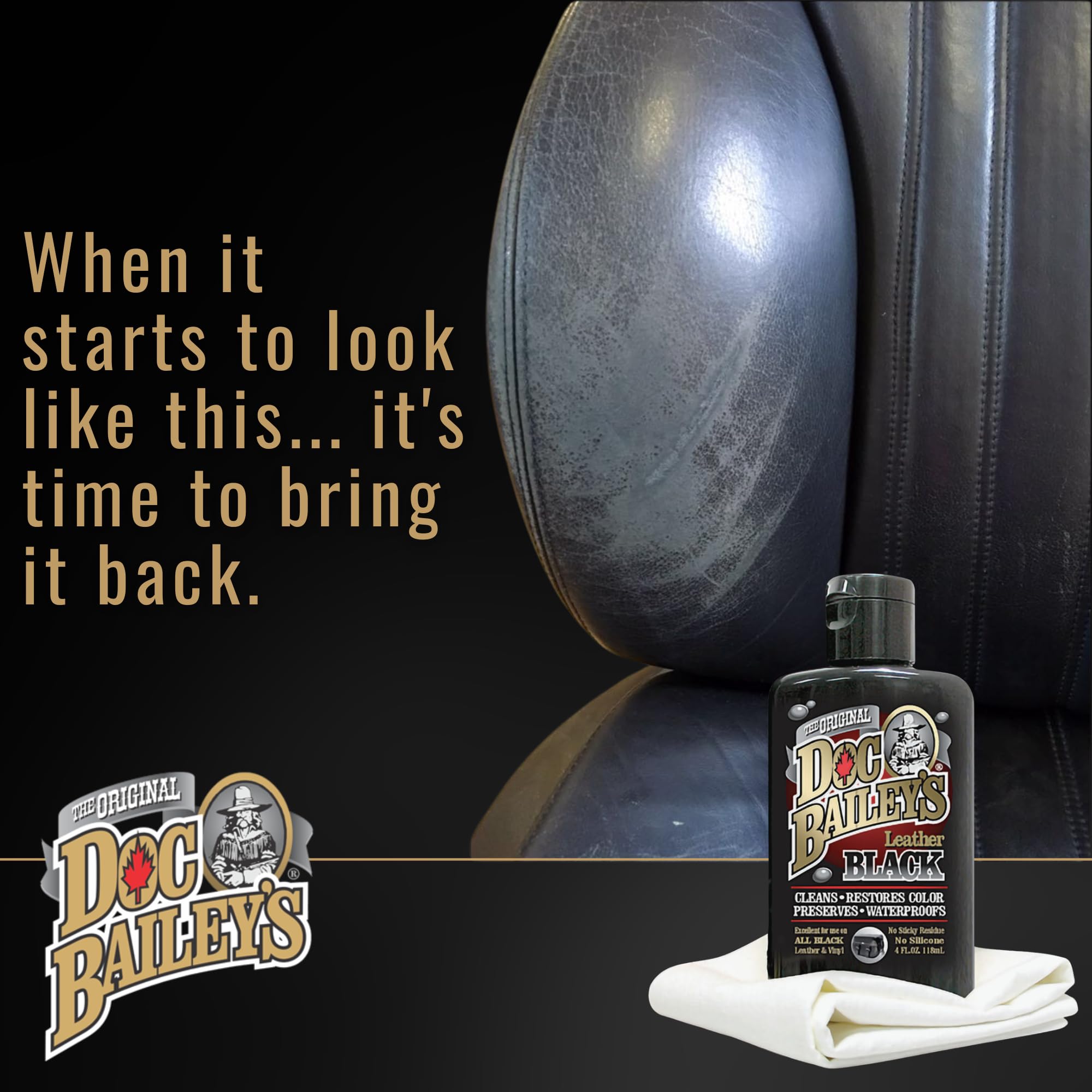 Doc Baileys 4 oz bottle with applicator and cloth for compact leather repair