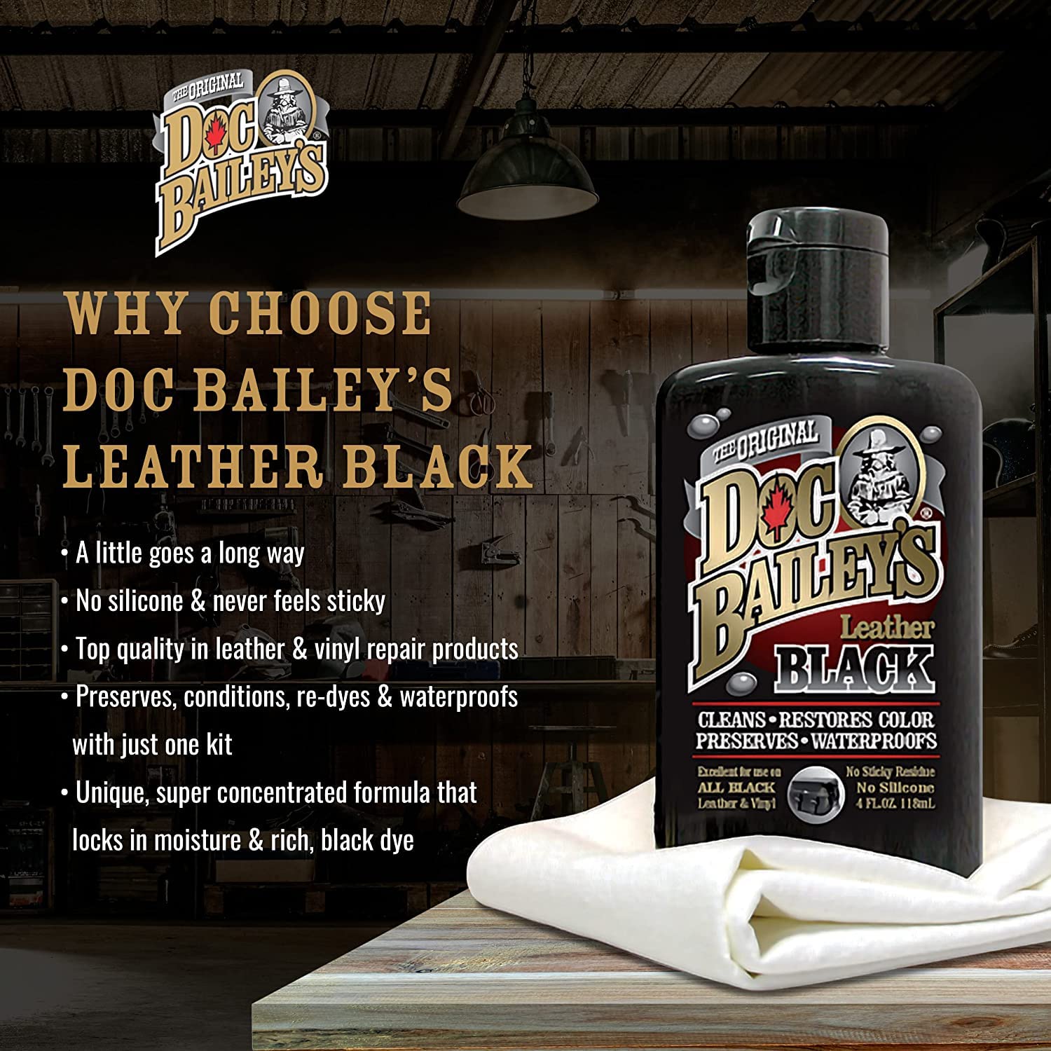 Doc Baileys buffing cloth texture showing streak-free matte finish benefits