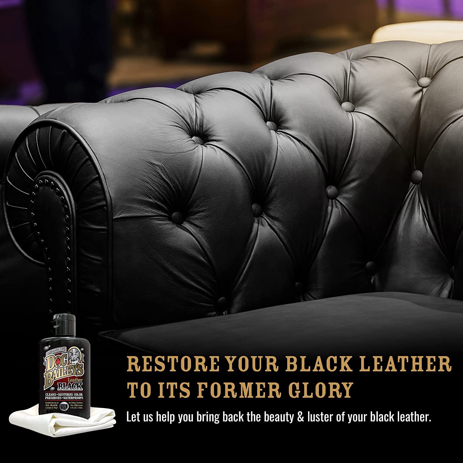 Doc Baileys applied to leather jacket showing color renewal while conditioning