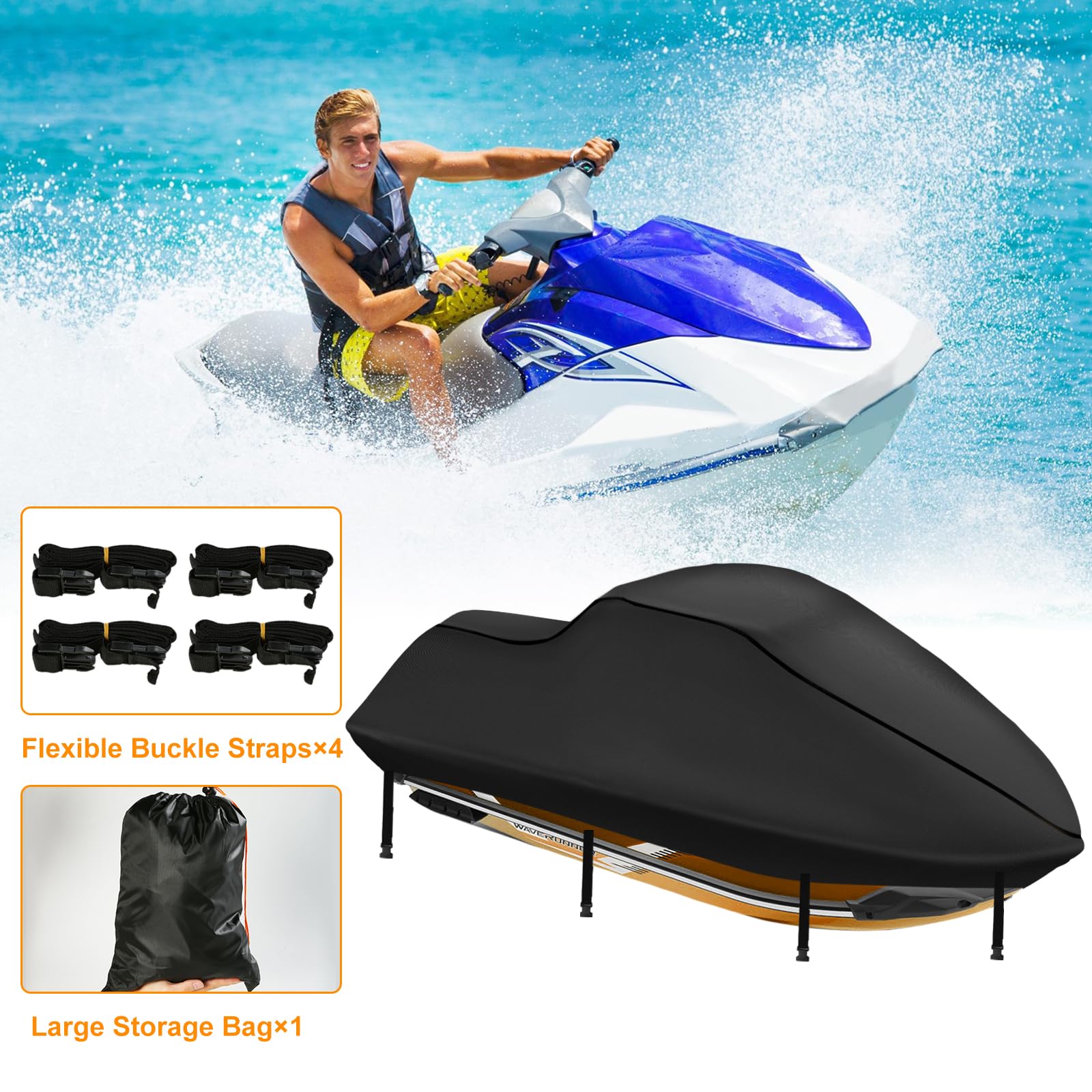 DOCEPERT measuring tape next to covered jet ski for size fit