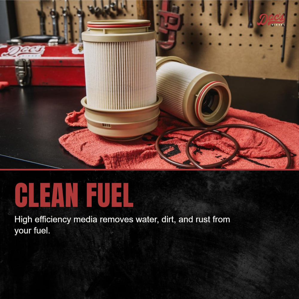 Doc's Diesel drain plug detail on separator, shows simple water removal access
