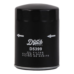 Doc's Diesel oil filter thread detail highlighting gasket and secure fit benefit
