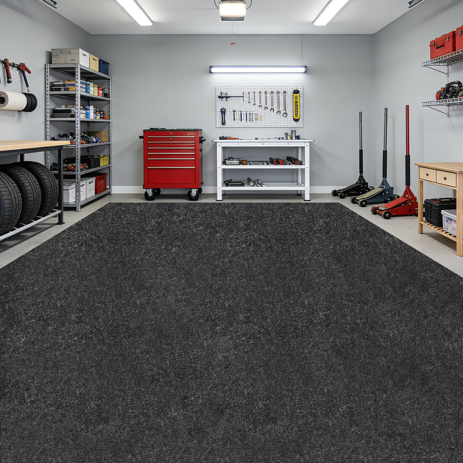DOLZO full mat laid out covering a garage floor for protection