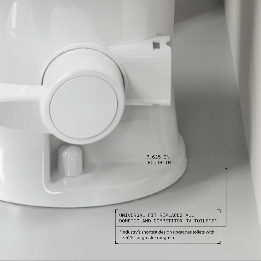 Dometic rear outlet showing 7.625-inch compact fit for tight spaces