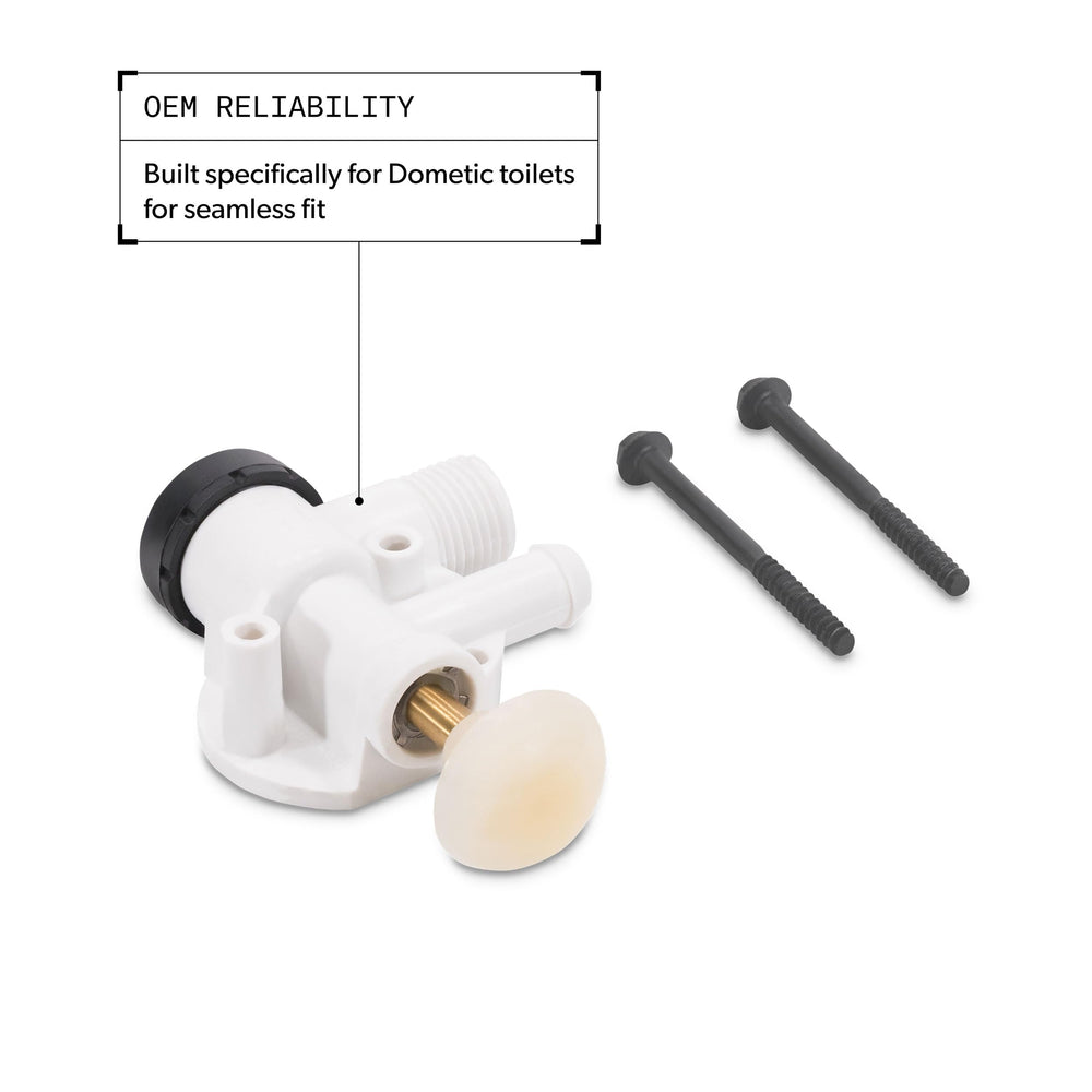Dometic valve installed in toilet illustrating restored flush performance