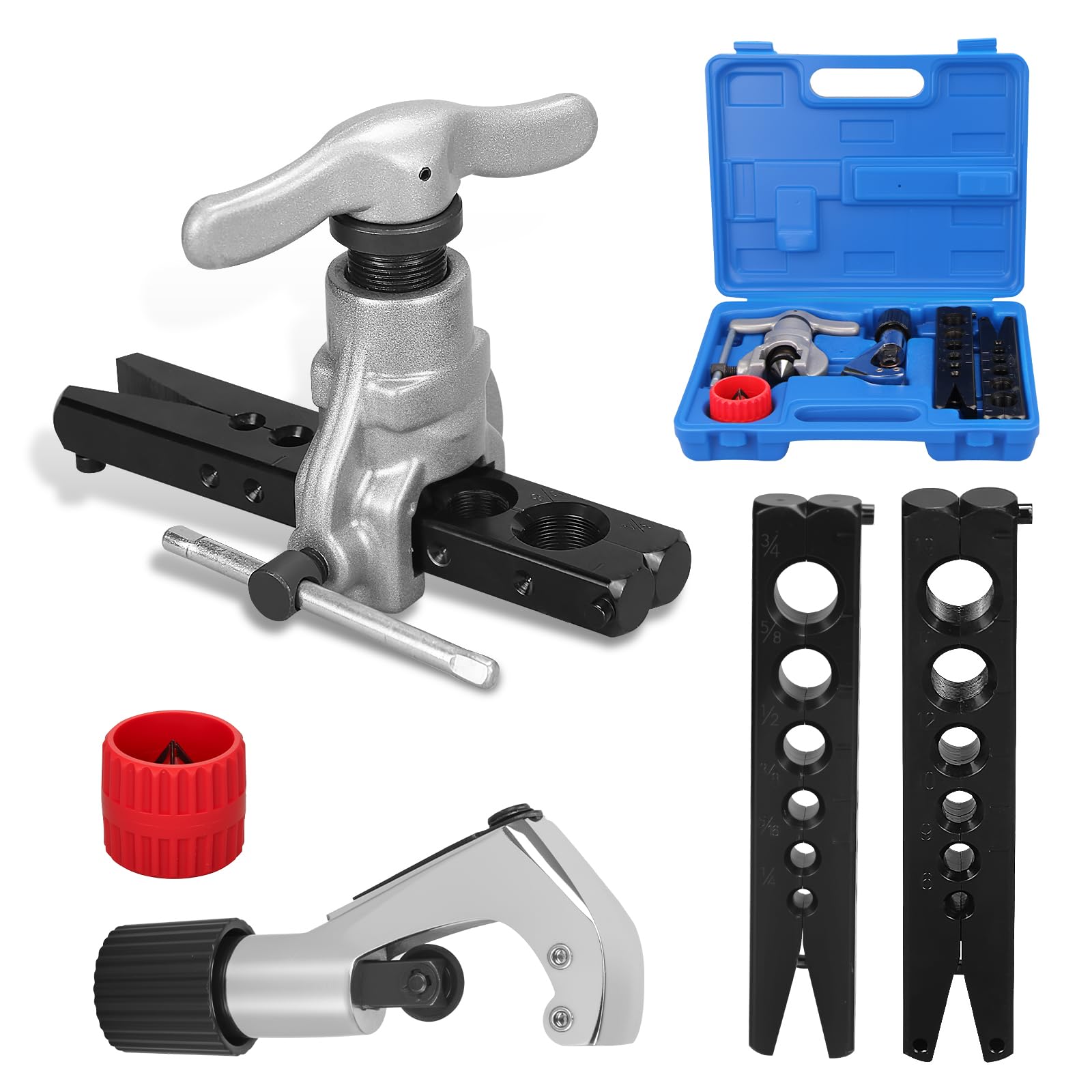 DOMINOX kit front view showing complete flaring, cutting and deburring set for efficiency