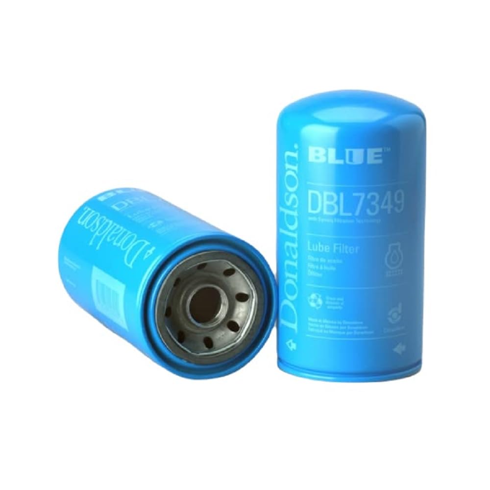 Donaldson DBL7349 front view showing spin-on canister and label for easy part identification and reliable replacement