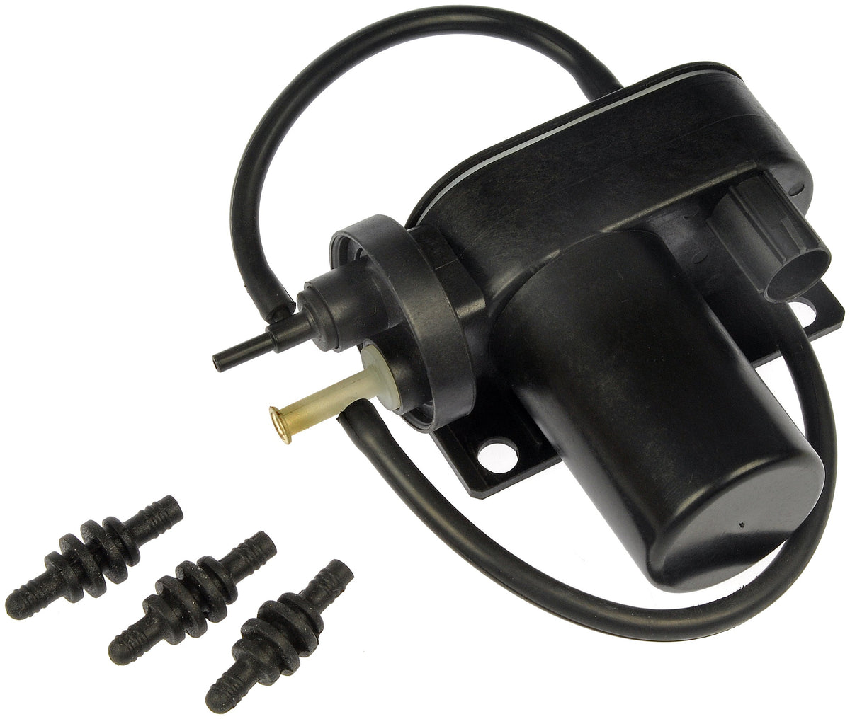 Dorman vacuum pump front view showing mounting points and brand, ensures correct fit
