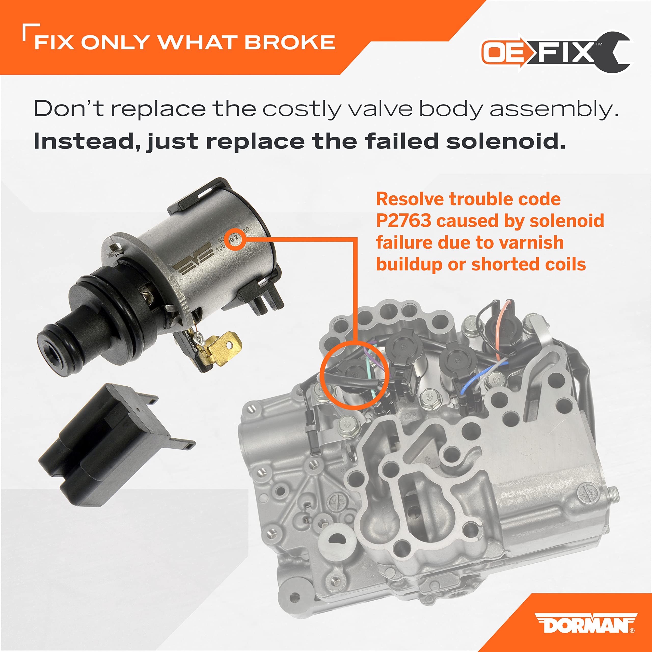 Dorman solenoid side profile illustrating correct form for OE replacement