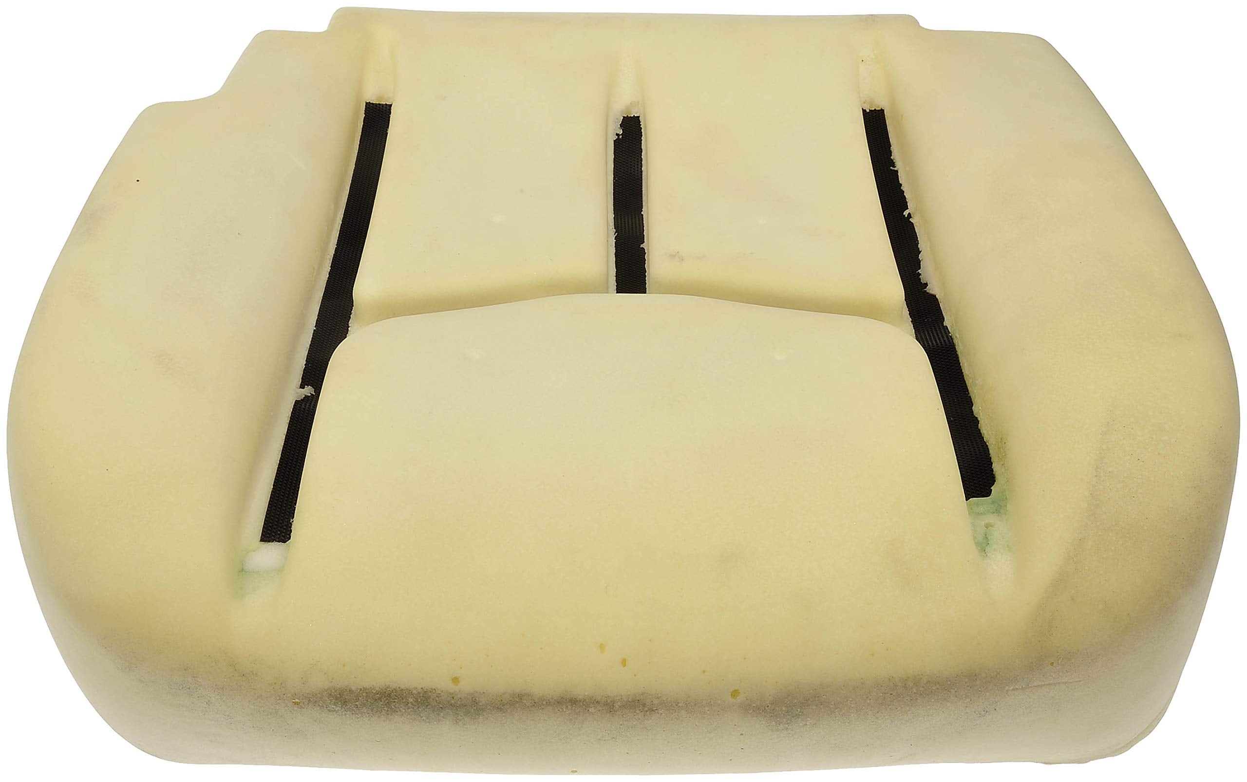 Dorman seat cushion held next to hand for scale illustrating correct sizing and reliable fit