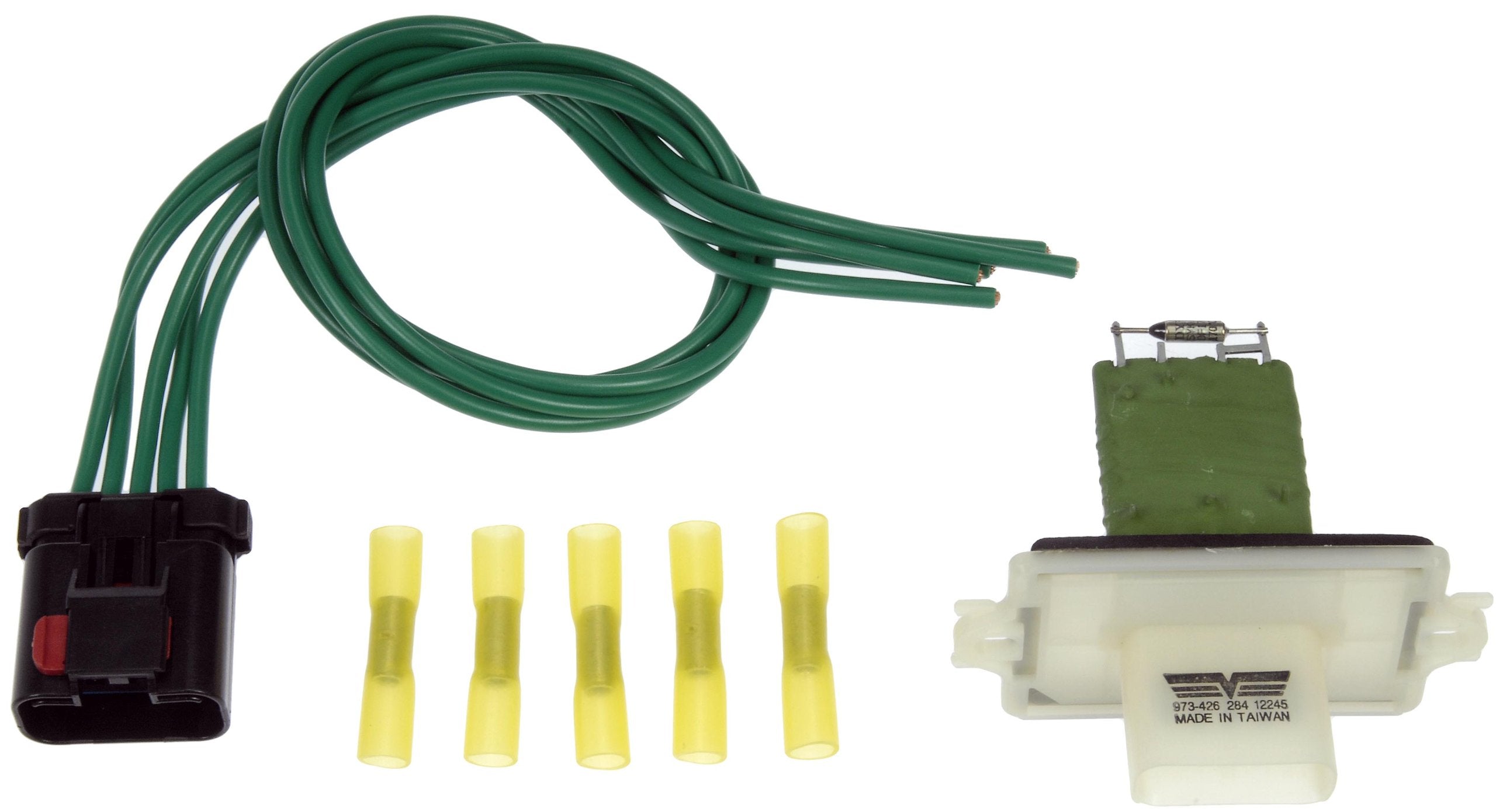 Dorman 973-426 front view of resistor and harness showing durable connection benefit