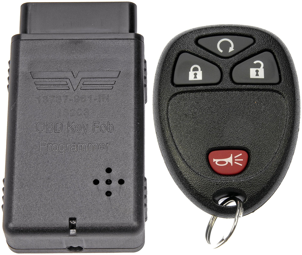 Dorman 99162 front view fob showing four buttons and OEM fit benefit