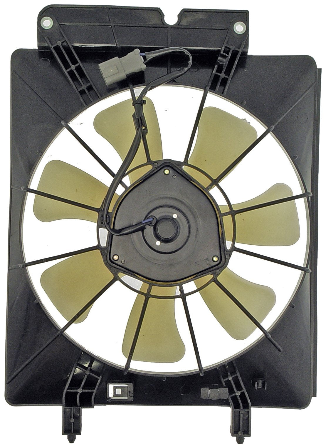 Dorman condenser fan assembly front view showing fit and full replacement benefit